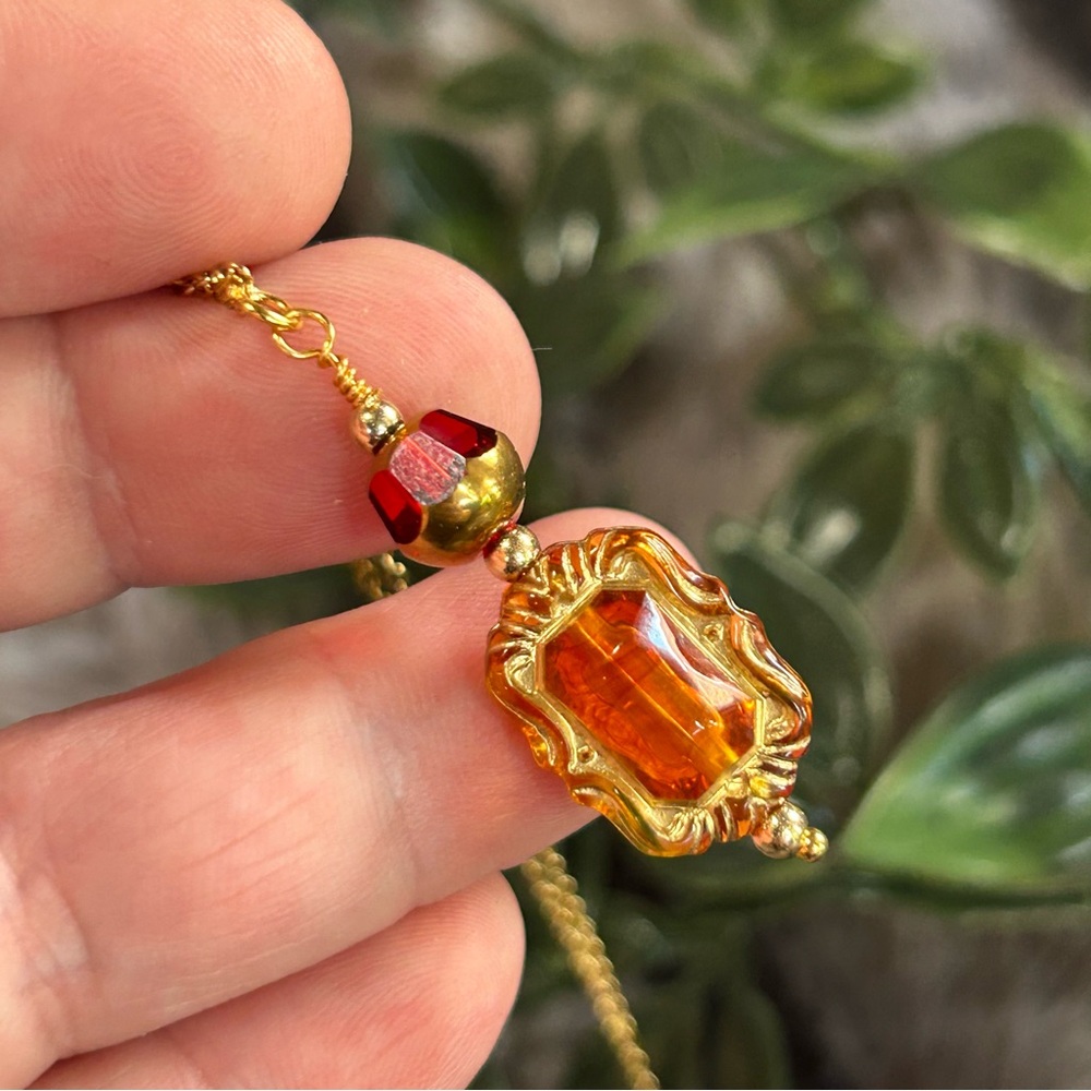 Handcrafted elegant glass beaded pendant on chain necklace
